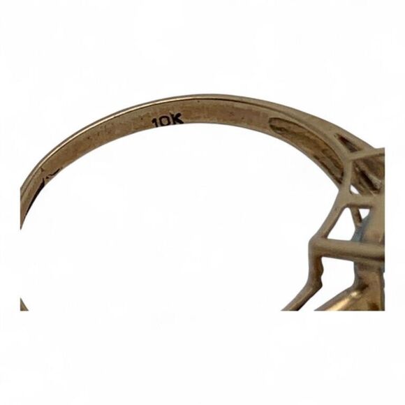 10k Gold & Blue (Emerald Cut) Aquamarine & Diamond Accent Ring Size 7-1/2 - Picture 5 of 7